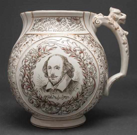 Appraisal: Bennett Co china pitcher with transfer decoration of William Shakespeare