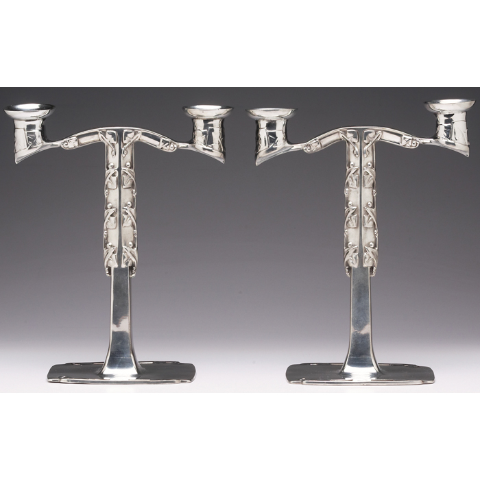 Appraisal: Good English Arts and Crafts candelabras pair polished pewter with