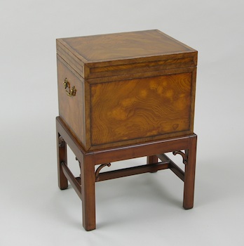 Appraisal: A Burled Wood Box on Stand or Cellarette A burled