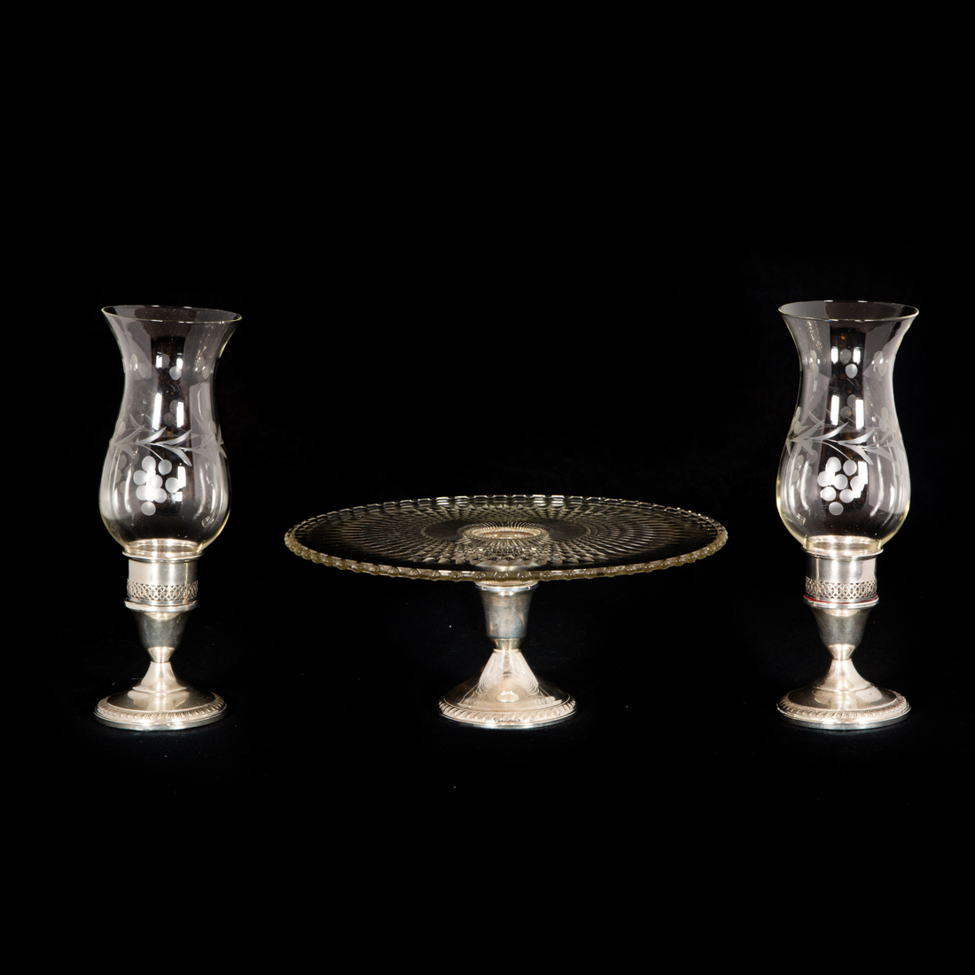 Appraisal: DUCHIN STERLING WEIGHTED GLASS CAKE STAND H X D Duchin