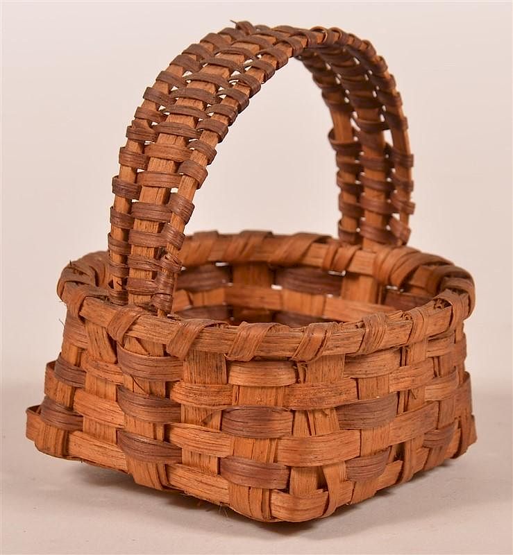 Appraisal: Antique Splint White Oak Miniature Basket Antique Splint White Oak