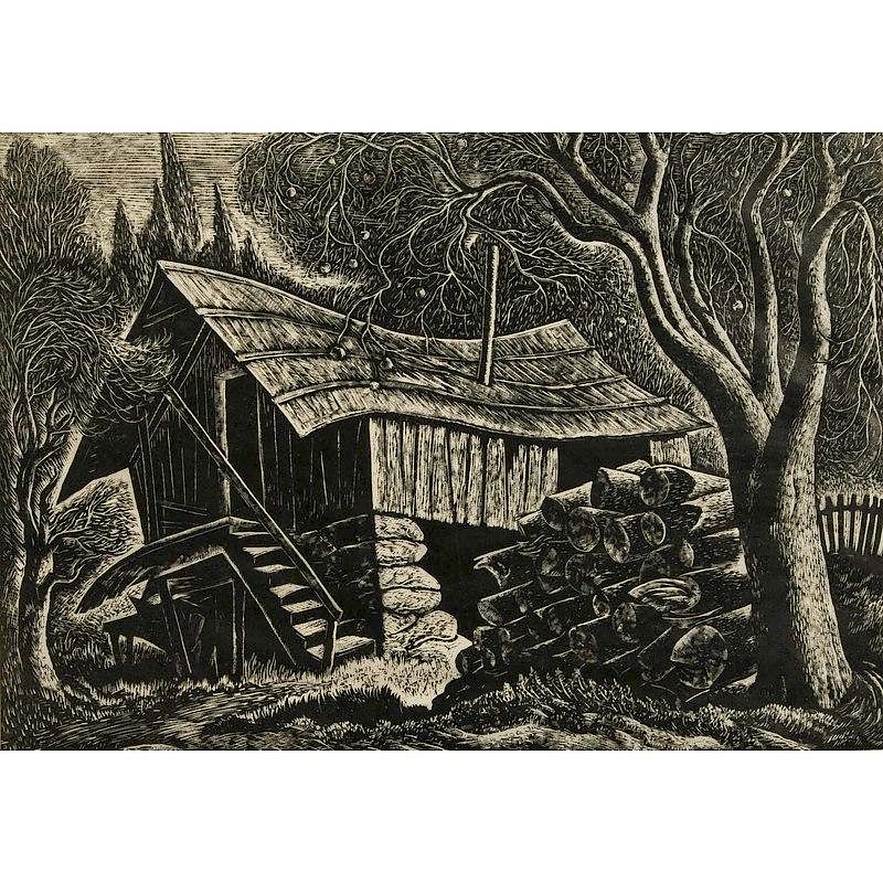 Appraisal: Charles Surendorf Print Framed black and white print Miner's Cabin