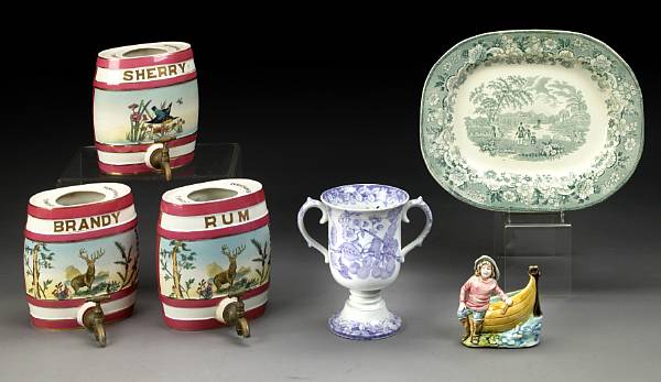 Appraisal: An assembled earthenware grouping Comprising three English miniature barrel form