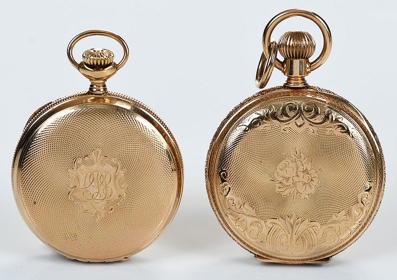 Appraisal: Two kt Pocket Watches Elgin mm case black Roman numeral