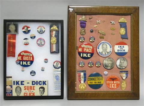 Appraisal: DWIGHT D EISENHOWER CAMPAIGN BUTTONS Two glass-topped display trays of