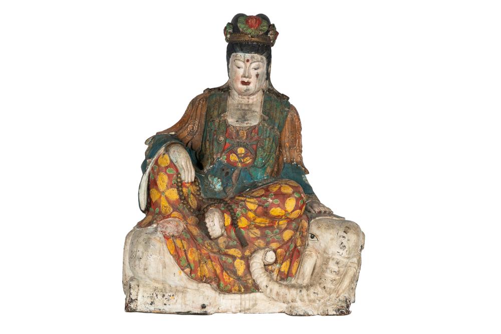 Appraisal: CARVED WOOD QUAN YIN TEMPLE SCULPTUREpolychrome-painted inches high Condition