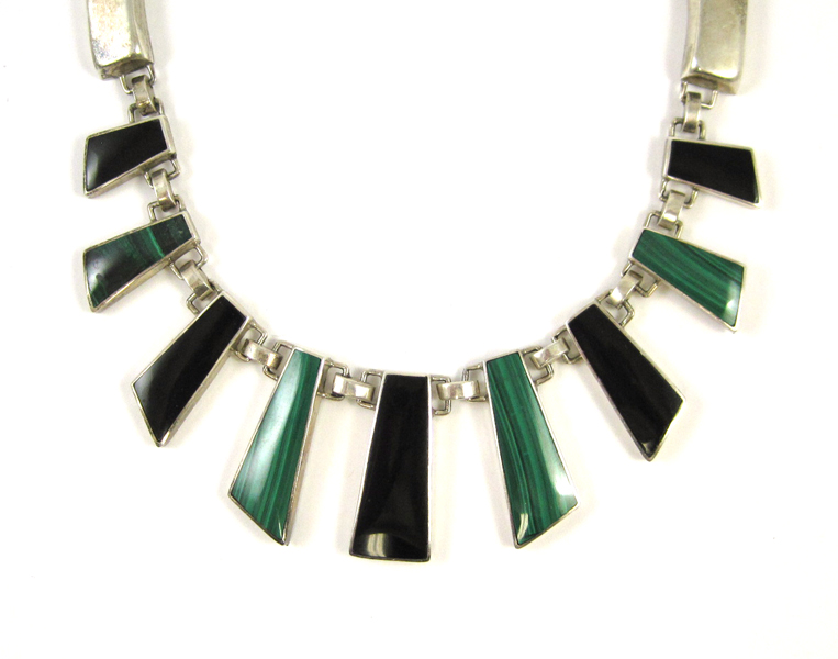 Appraisal: MEXICO STERLING SILVER NECKLACE measuring inches in length with malachite