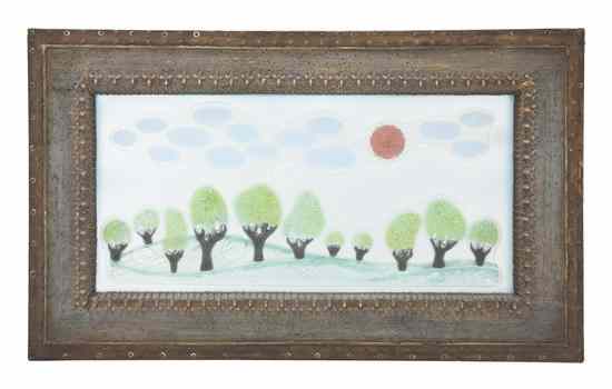 Appraisal: A Higgins Studio Glass Picture depicting a landscape with trees