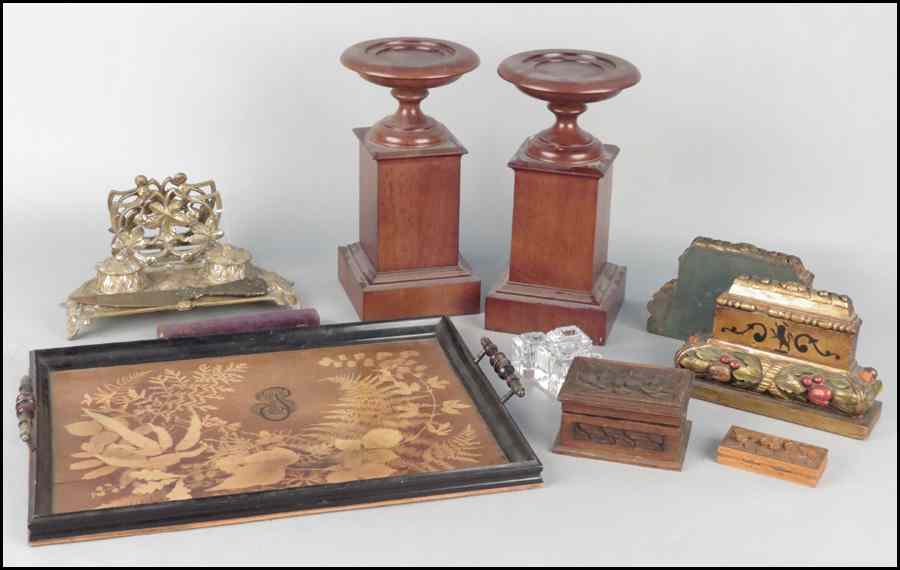 Appraisal: GROUP OF VARIOUS DESK ACCESSORIES Comprised of a tray a