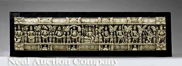 Appraisal: An Indian Carved and Painted Wood Relief Panel of Vishnu