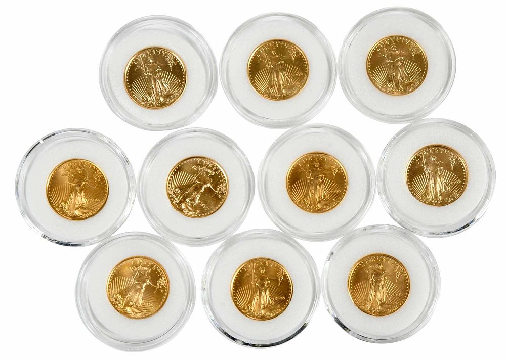 Appraisal: Ten Fractional American Gold Eagles one tenth ounce each three