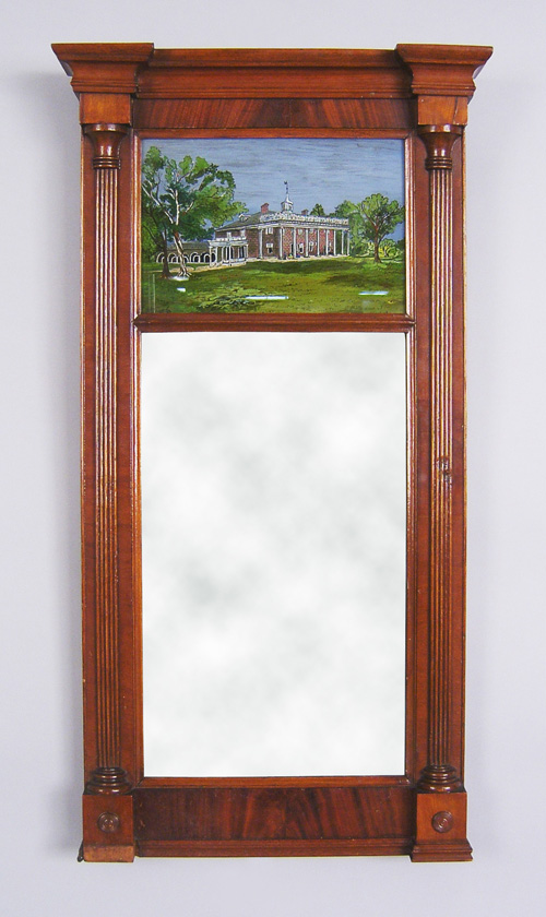 Appraisal: Federal mahogany wall mirror early th c with eglomise tablet