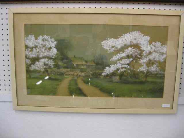 Appraisal: Victorian Lithograph of Shepherd with hisflock on the farm dogwoods