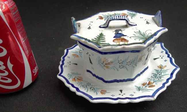 Appraisal: HB Quimper covered butter dish Some crazing '' x ''