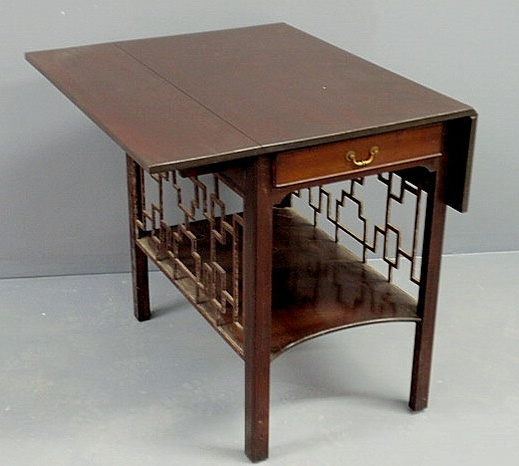 Appraisal: Chinese Chippendale style mahogany Pembroke table with drop leaves h