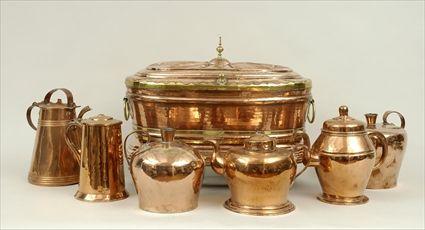 Appraisal: Seven Copper Articles Including kettles jugs a tankard and a