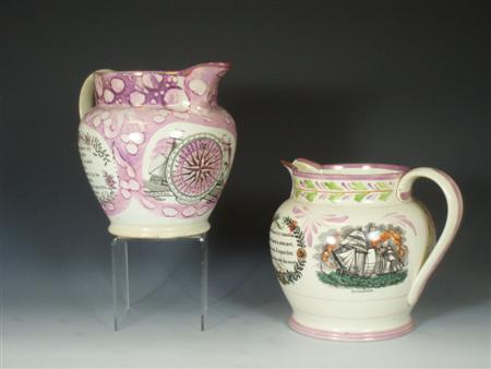 Appraisal: Maritime Interest A Victorian pink Sunderland lustre transfer printed jug