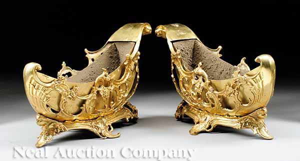 Appraisal: A Pair of Rococo-Style Gilt Bronze Jardini res en Bateau