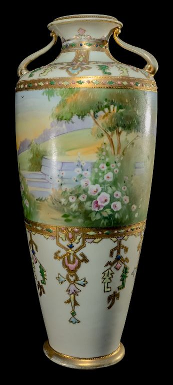 Appraisal: Scenic Hand Painted Nippon Vase Gold Decorated Hand Painted Nippon