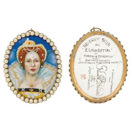 Appraisal: Painted Porcelain Miniature Presentation Portrait of Beverly Sills as Elisabetta