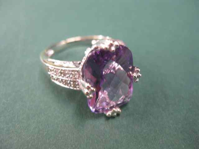 Appraisal: Amethyst Diamond Ring gorgeous cushioncut carat gem with diamonds on