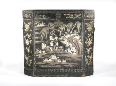 Appraisal: A Chinese export black lacquer box of canted rectangular form