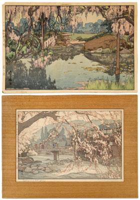 Appraisal: Two Hiroshi Yoshida woodblock prints - quot Wisteria quot -