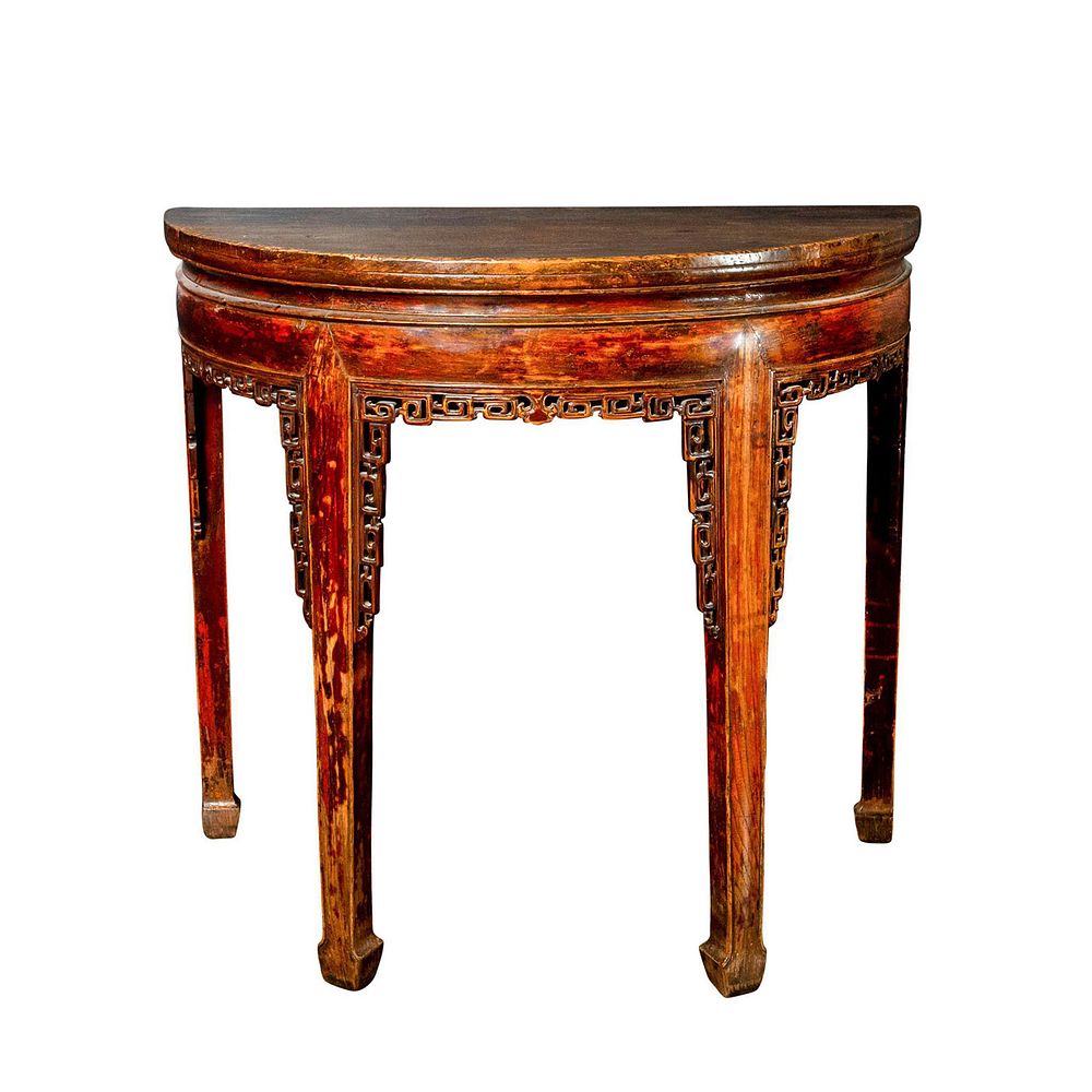 Appraisal: TH C DEMI LUNE ELM WOOD TABLE QING STYLE Elm