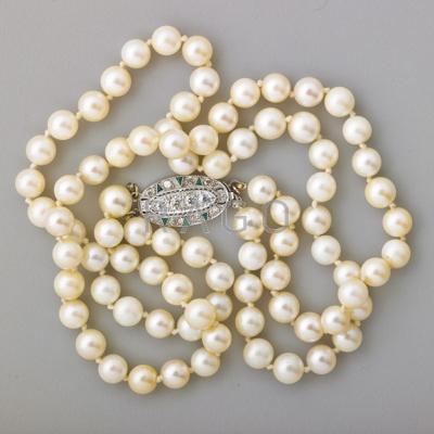 Appraisal: DOUBLE STRAND AKOYA PEARL DIAMOND NECKLACE Eighty-one cultured and two