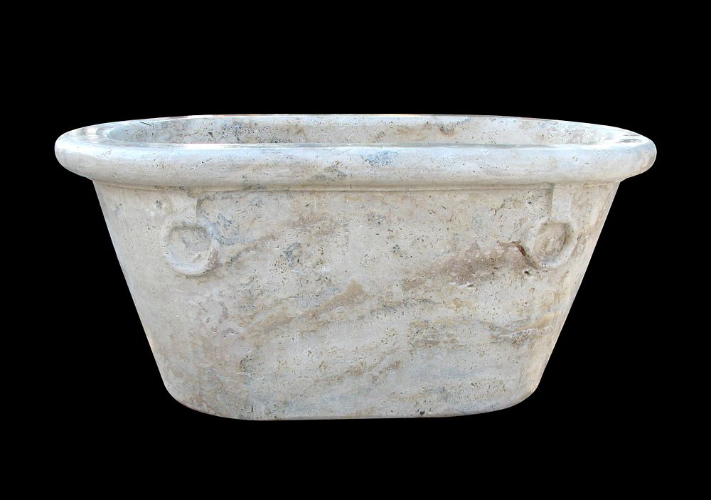 Appraisal: AN ANCIENT ROMAN STYLE TRAVERTINE LIMESTONE FREE STAND SOAKING TUB