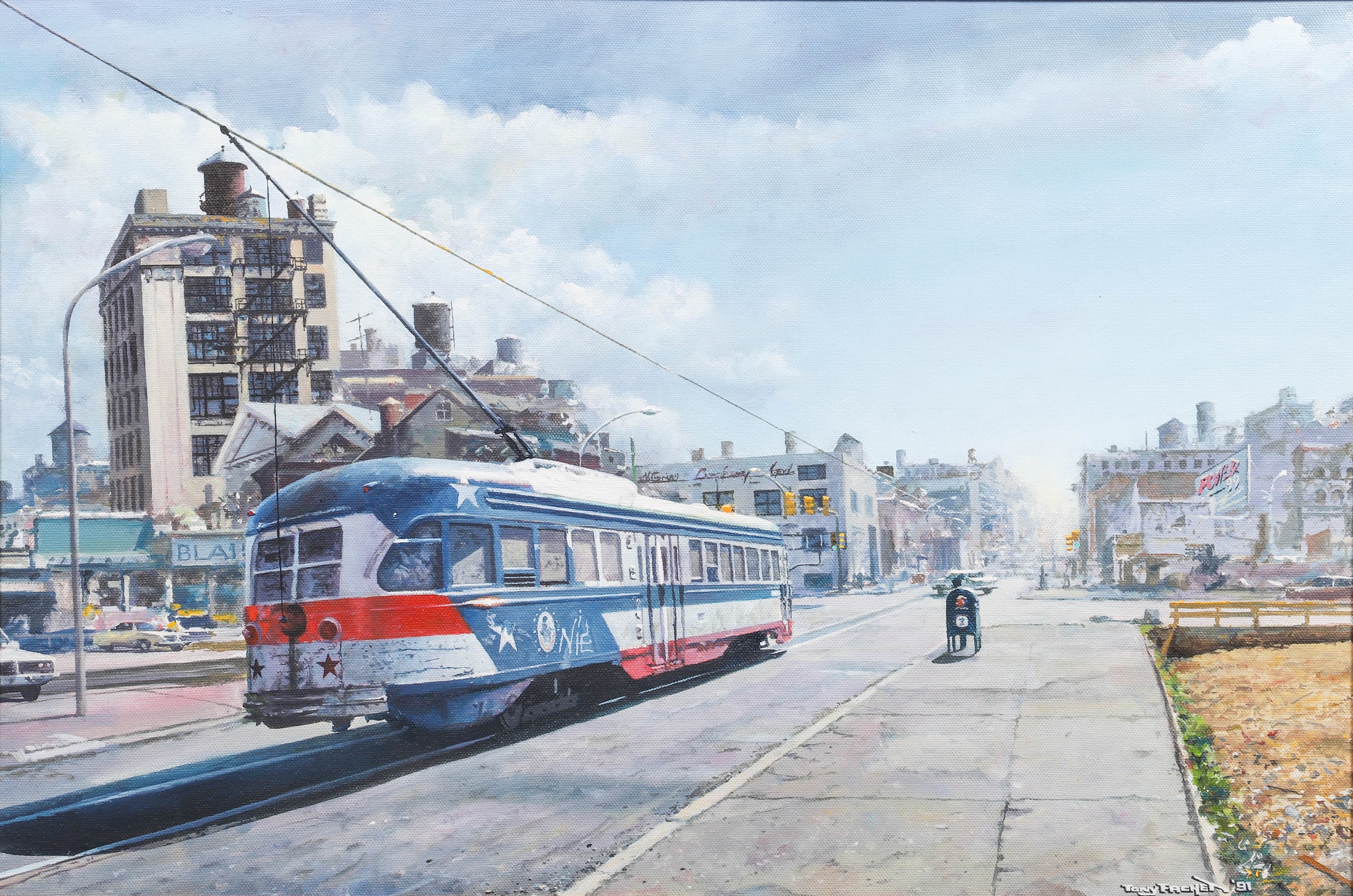 Appraisal: Tony Fachet American - Painting Philadelphia Trolley depicting the Septa