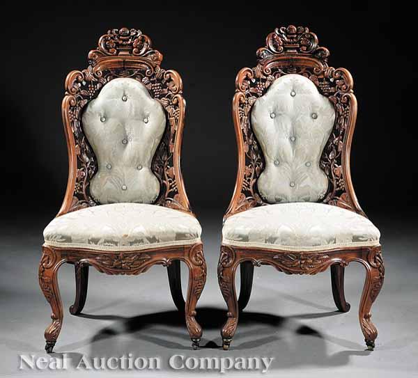 Appraisal: A Pair of American Rococo Carved and Laminated Rosewood Side