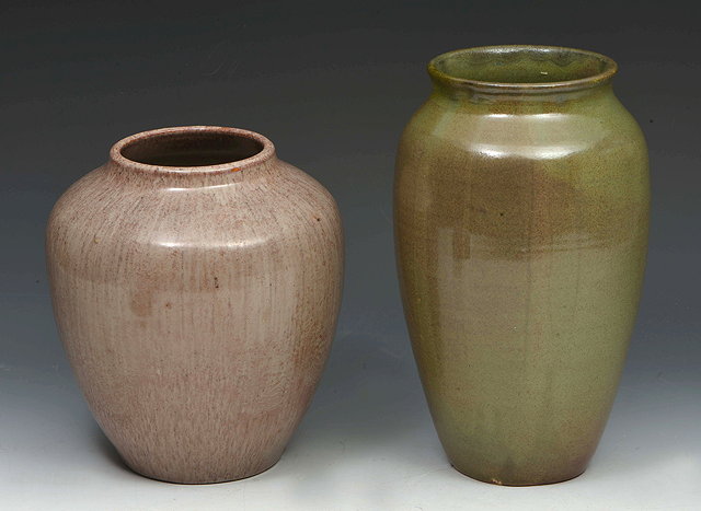 Appraisal: George J Cox for Mortlake PotteryVase decorated in streaked brown