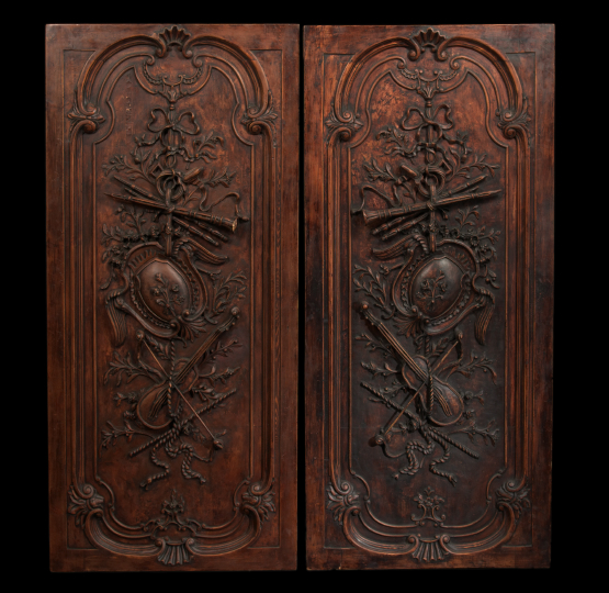 Appraisal: Imposing Pair of Italian Elaborately Carved Wood Panels th century