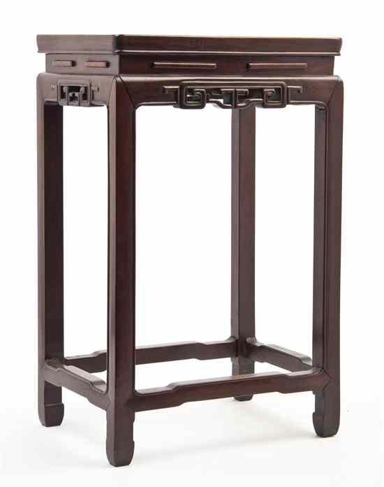 Appraisal: A Chinese Rosewood Side Table having a rectangular burled panel