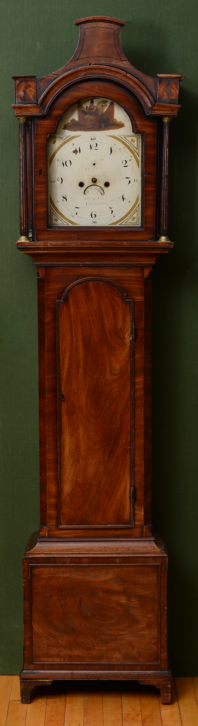 Appraisal: GEORGE III STYLE INLAID MAHOGANY LONG CASE CLOCK The painted