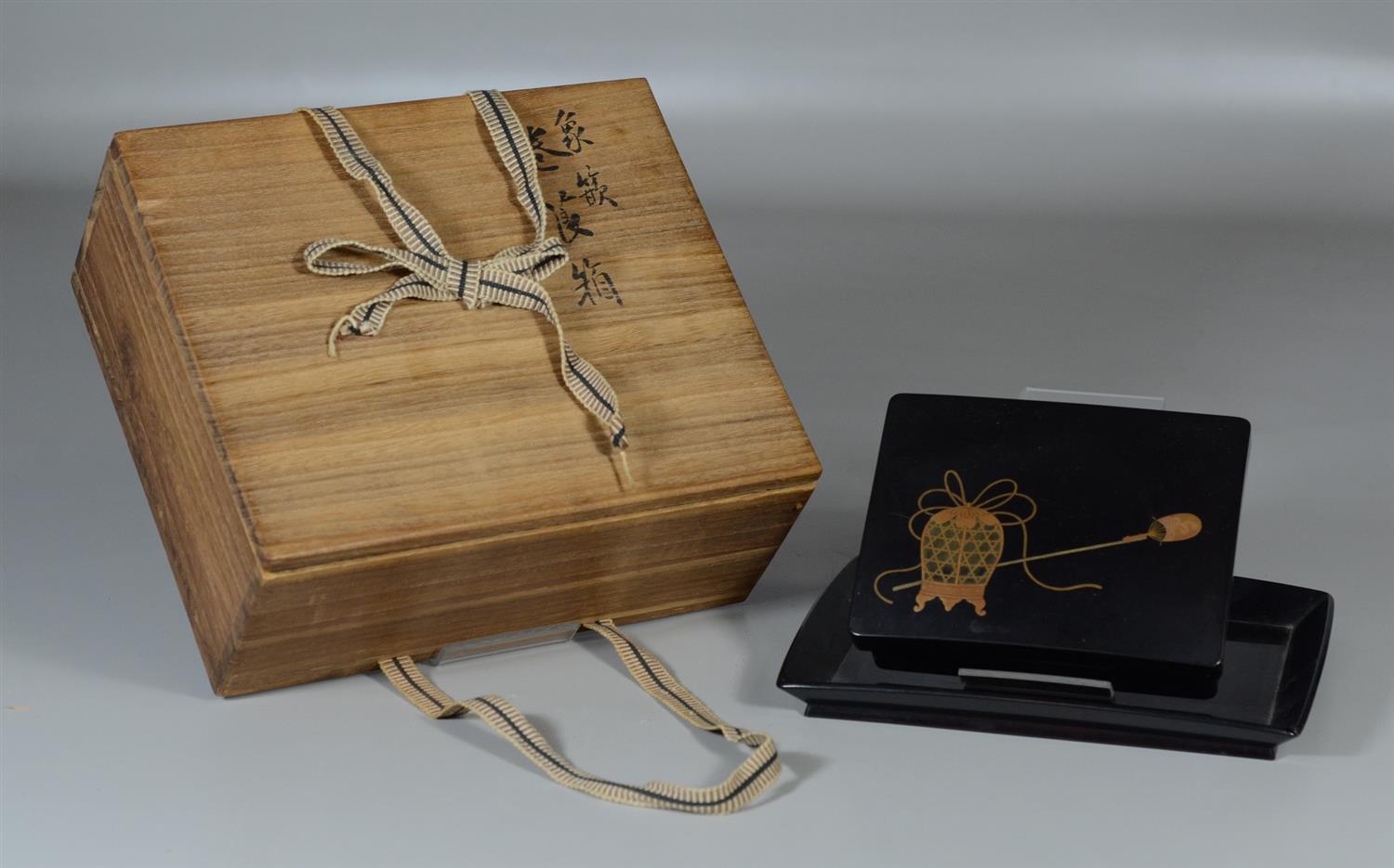 Appraisal: Japanese lacquered box and undertray lid depicting a cricket cage