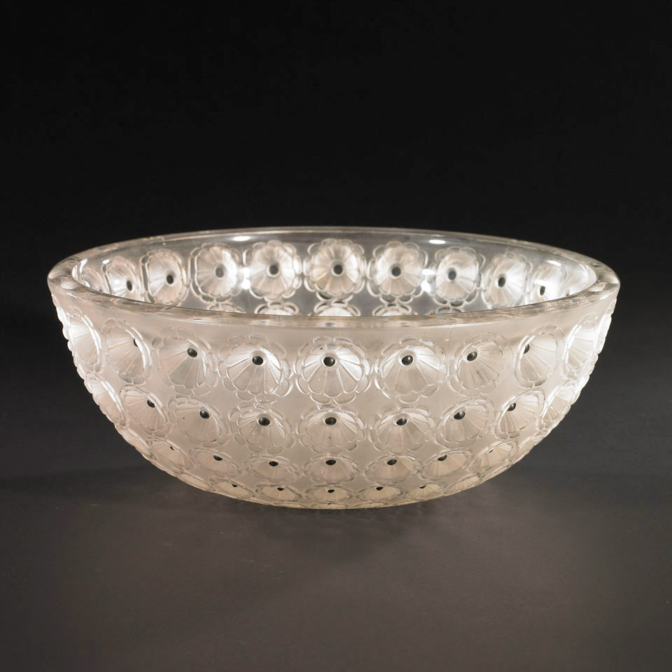 Appraisal: Nemours Lalique Frosted and Enameled Glass Bowl post- etched marks