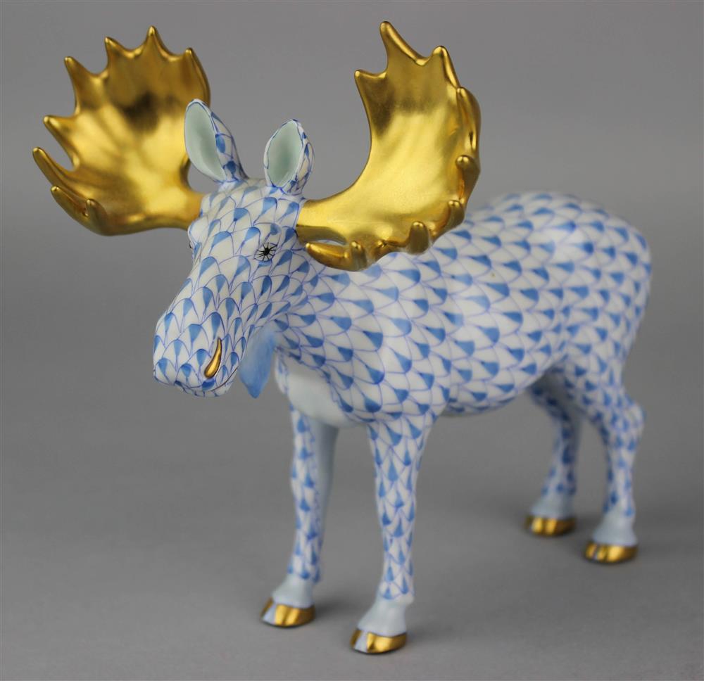 Appraisal: HEREND PORCELAIN MODEL OF A MOOSE blue printed and incised