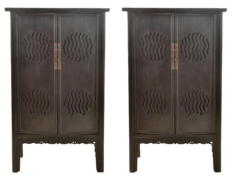 Appraisal: A SUBSTANTIAL PAIR OF CHINESE BLACK LACQUERED SIDE CABINETS each