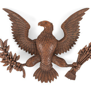 Appraisal: A Carved Wood Eagle Wall Plaque Early th Century Height