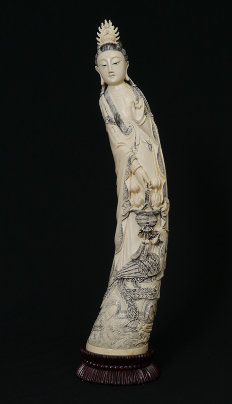 Appraisal: MONUMENTAL CARVED IVORY QUAN YIN FIGURE Figure of Quan Yin