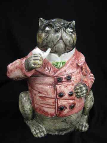 Appraisal: Majolica Figural Humidor of Bulldog seated smoking a pipe ''