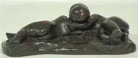 Appraisal: JULES AIME DALOU FRENCH - TWO INFANTS EMBRACING Bronze signed