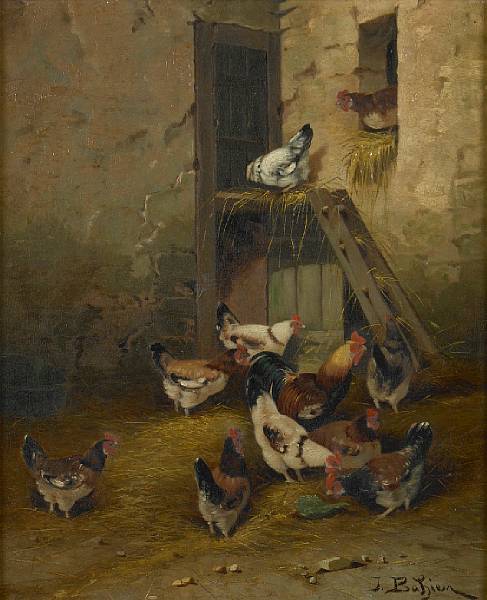 Appraisal: Jules Bathieu Belgian active - A barnyard scene with chickens