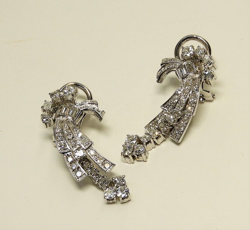 Appraisal: PR Elegant Estate K Gold Diamond Earrings th Century Tied