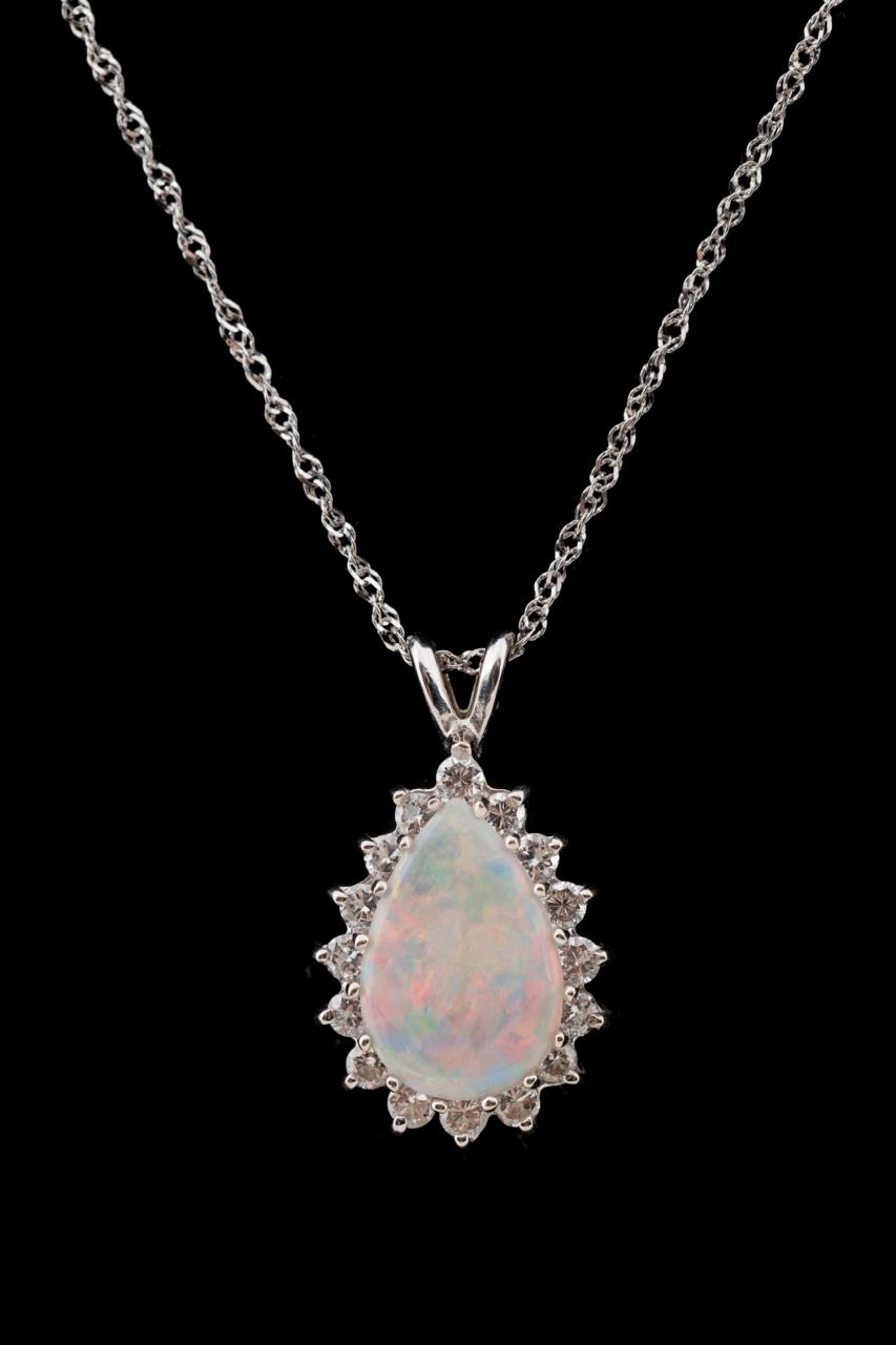 Appraisal: K WG OPAL DIAMOND PENDANT NECKLACE k white gold opal