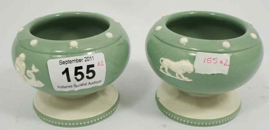 Appraisal: A pair of Wedgwood unusual Celladine Vases designed by Norman