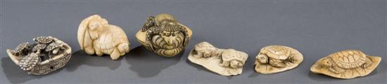 Appraisal: Group of carved and tinted ivory bone turtle netsukes th