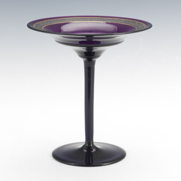 Appraisal: MOSER AMETHYST GLASS COMPOTE x Amethyst glass compote with gilt